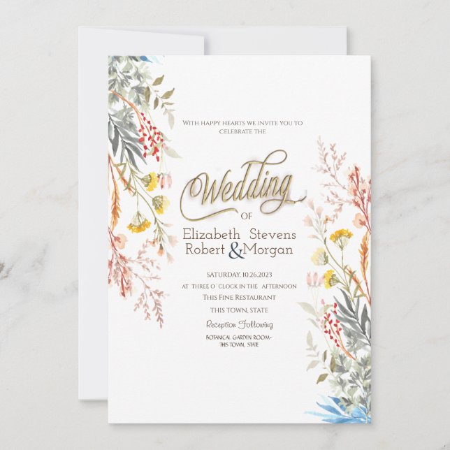 Colourful Spring Wildflower Meadow Dried Wedding  Invitation (Front)