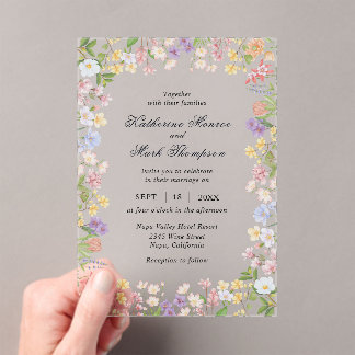 Colourful Spring Wildflower Meadow Garden Acrylic Invitations