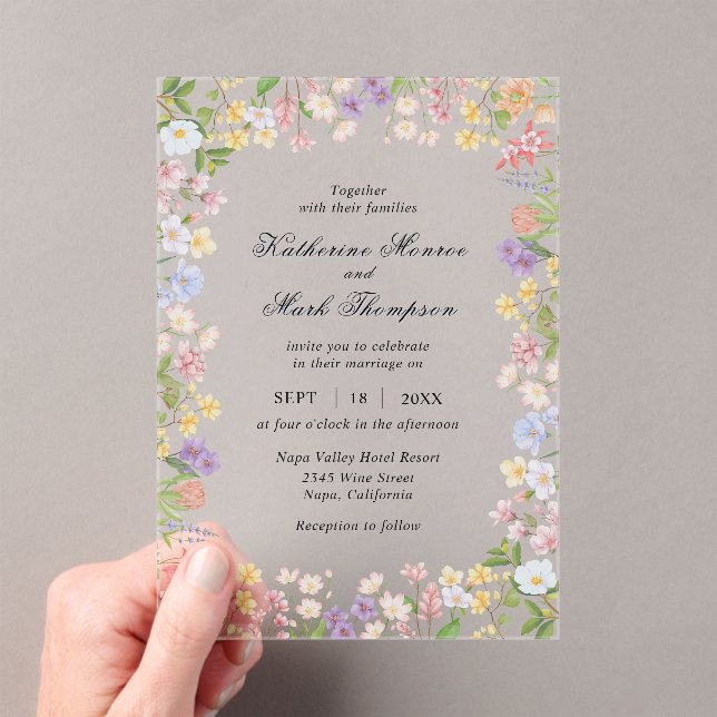 Colourful Spring Wildflower Meadow Garden Acrylic Invitations (Insitu (Handheld))