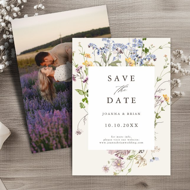 Colourful Spring Wildflower Meadow Garden  Photo Save The Date (Colorful Spring Wildflower Meadow Garden Photo Save The Date card)