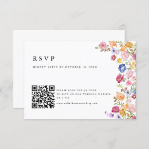 Colourful Spring Wildflower Meadow Garden QR Code RSVP Card
