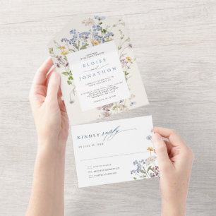 Colourful Spring Wildflower Meadow Garden Wedding  All In One Invitation