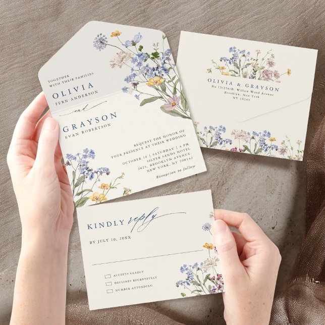 Colourful Spring Wildflower Meadow Garden Wedding  All In One Invitation (Colorful Spring Wildflower Meadow Garden Wedding All In One Invitation)