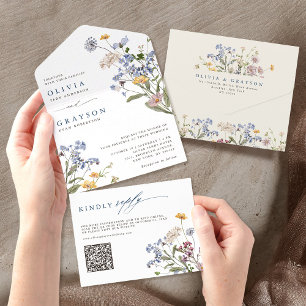 Colourful Spring Wildflower Meadow Garden Wedding All In One Invitation