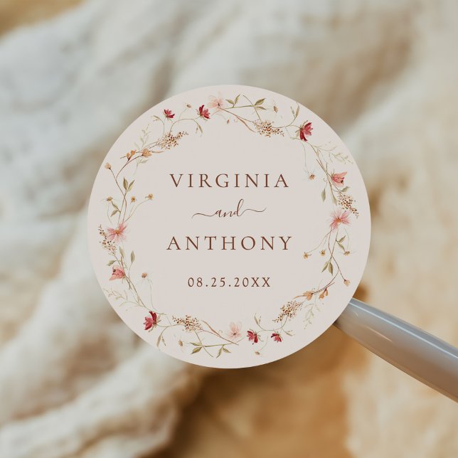 Colourful Spring Wildflower Meadow Garden Wedding  Classic Round Sticker (Creator Uploaded)