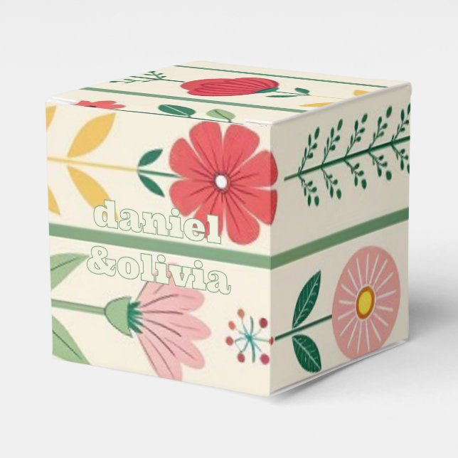 Colourful Spring Wildflower Meadow Garden Wedding Favour Box (Front Side)