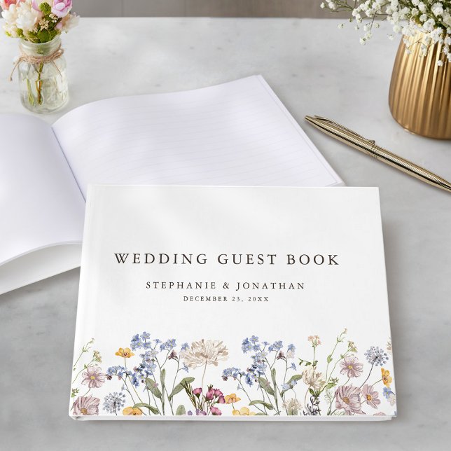 Colourful Spring Wildflower Meadow Garden Wedding  Guest Book (Colorful Spring Wildflower Meadow Garden Wedding Guest Book)