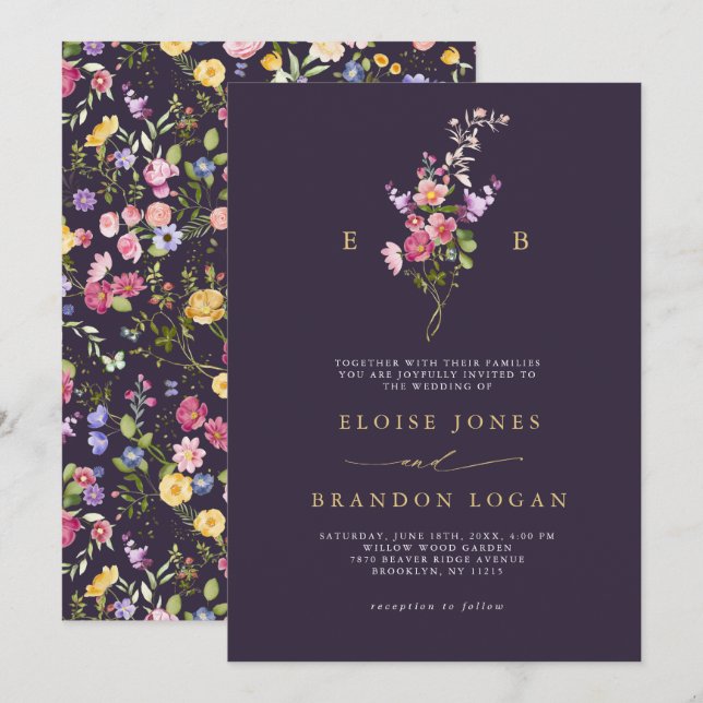 Colourful Spring Wildflower Meadow Garden Wedding  Invitation (Front/Back)