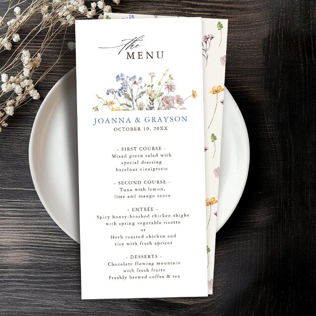 Colourful Spring Wildflower Meadow Garden Wedding  Menu (Colorful Spring Wildflower Meadow Garden Wedding Menu)