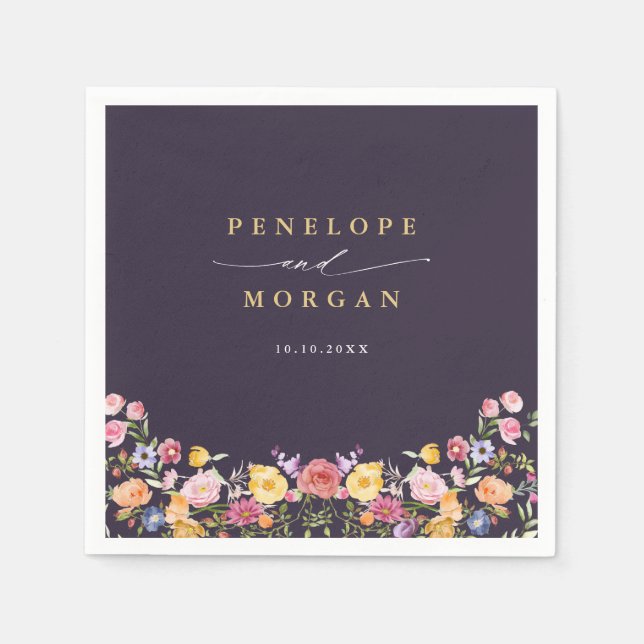 Colourful Spring Wildflower Meadow Garden Wedding  Napkin (Front)