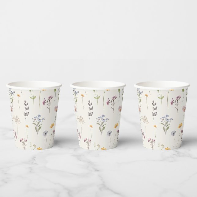 Colourful Spring Wildflower Meadow Garden Wedding  Paper Cups (Multi)