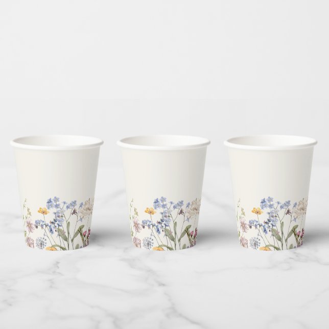 Colourful Spring Wildflower Meadow Garden Wedding  Paper Cups (Multi)