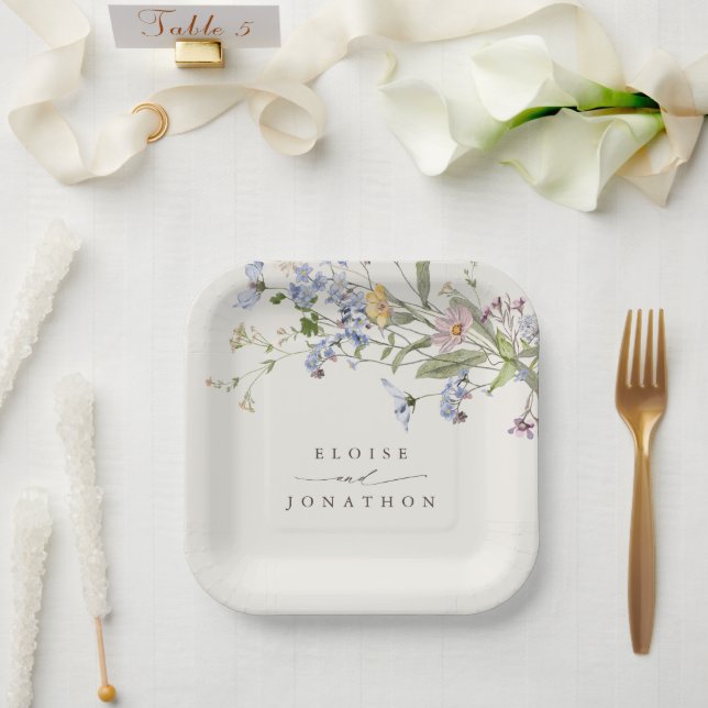 Colourful Spring Wildflower Meadow Garden Wedding Paper Plate (Wedding)