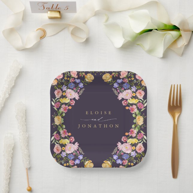 Colourful Spring Wildflower Meadow Garden Wedding Paper Plate (Wedding)