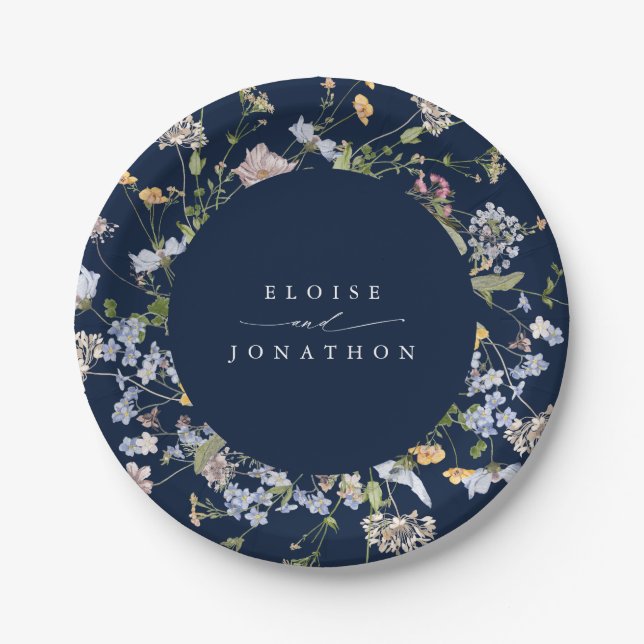 Colourful Spring Wildflower Meadow Garden Wedding Paper Plate (Front)
