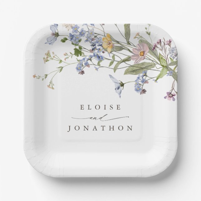 Colourful Spring Wildflower Meadow Garden Wedding Paper Plate (Front)
