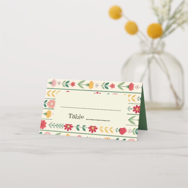 Colourful Spring Wildflower Meadow Garden Wedding Place Card (Front)