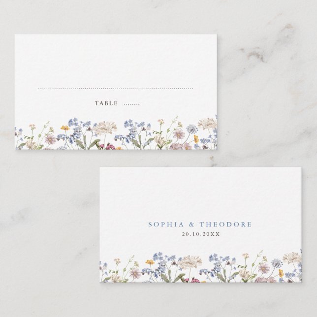 Colourful Spring Wildflower Meadow Garden Wedding  Place Card (Front/Back)