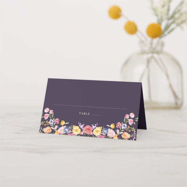 Colourful Spring Wildflower Meadow Garden Wedding  Place Card (Front)