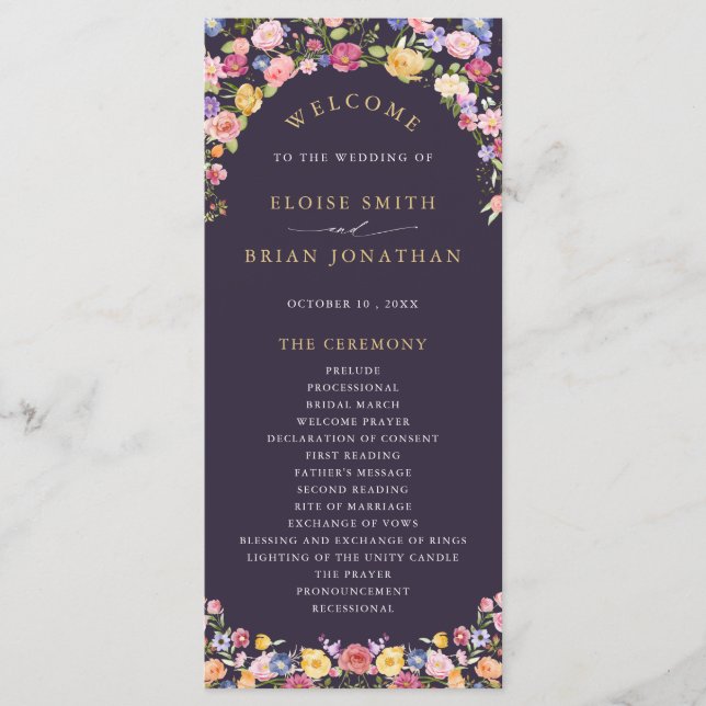 Colourful Spring Wildflower Meadow Garden Wedding  Programme (Front)