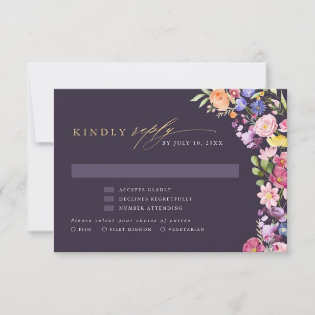 Colourful Spring Wildflower Meadow Garden Wedding  RSVP Card (Front)