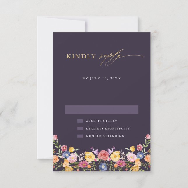 Colourful Spring Wildflower Meadow Garden Wedding  RSVP Card (Front)