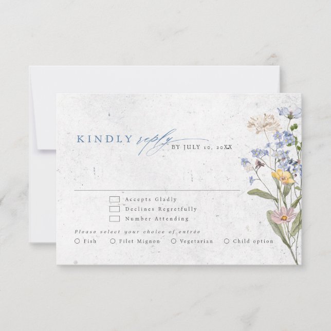 Colourful Spring Wildflower Meadow Garden Wedding  RSVP Card (Front)
