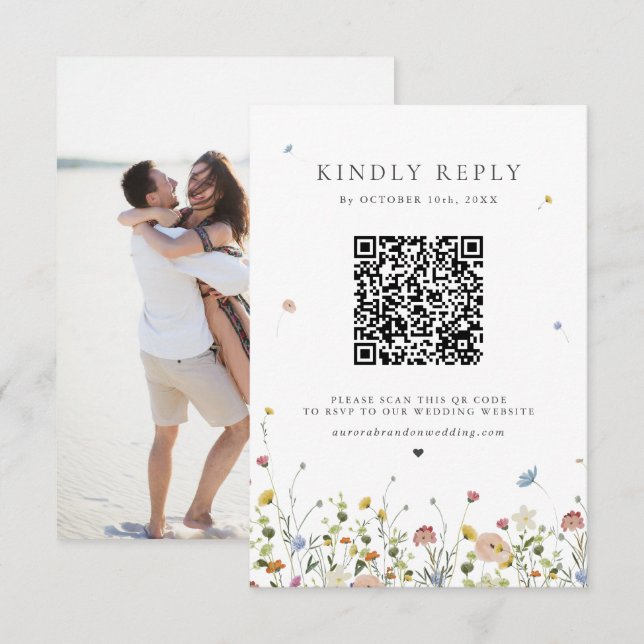 Colourful Spring Wildflower Meadow Garden Wedding  RSVP Card (Front/Back)