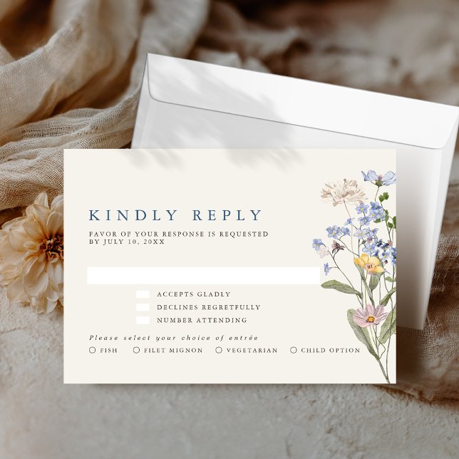 Colourful Spring Wildflower Meadow Garden Wedding  RSVP Card (Colorful Spring Wildflower Meadow Garden Wedding RSVP Card with meal choice option)