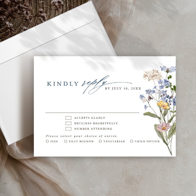 Colourful Spring Wildflower Meadow Garden Wedding  RSVP Card (Colorful Spring Wildflower Meadow Garden Wedding RSVP Card with meal choice. )