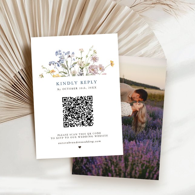 Colourful Spring Wildflower Meadow Garden Wedding  RSVP Card (Colorful Spring Wildflower Meadow Garden Wedding RSVP Card with photo)