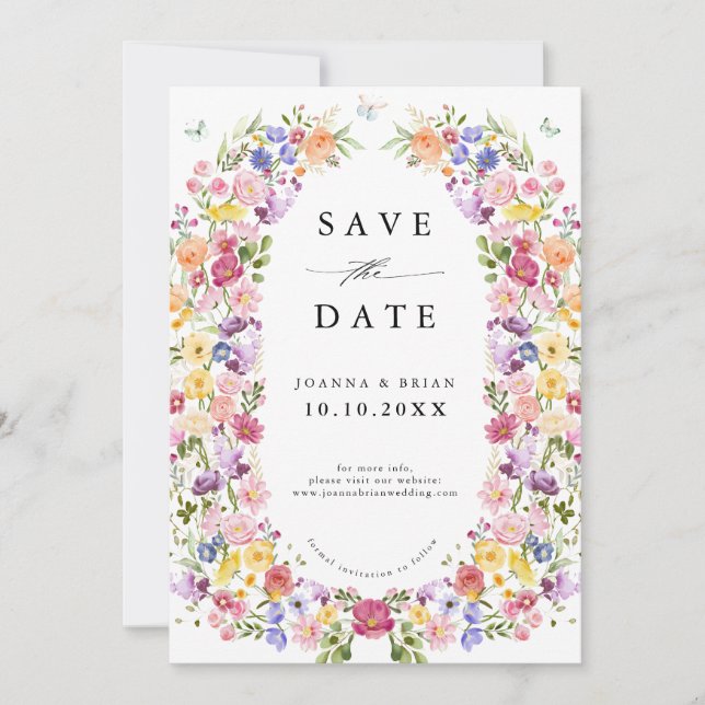 Colourful Spring Wildflower Meadow Garden Wedding  Save The Date (Front)