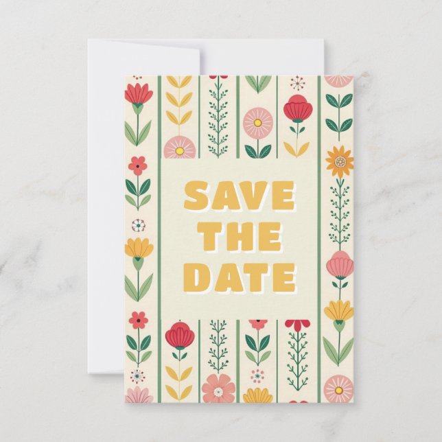 Colourful Spring Wildflower Meadow Garden Wedding Save The Date (Front)