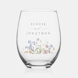 Colourful Spring Wildflower Meadow Garden Wedding Stemless Wine Glass