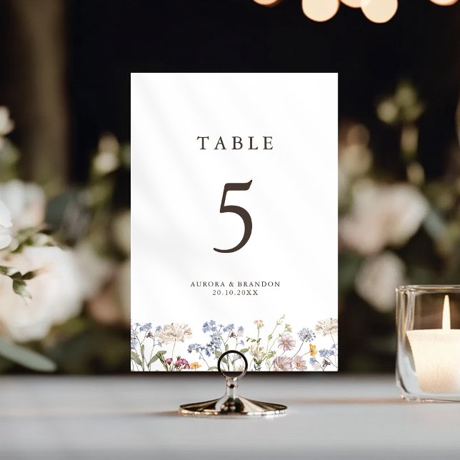 Colourful Spring Wildflower Meadow Garden Wedding  Table Number (Colorful Spring Wildflower Meadow Garden Wedding Table Number)