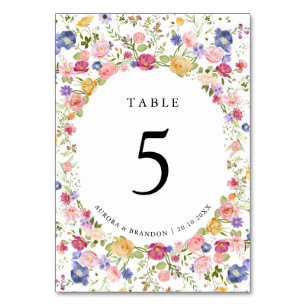 Colourful Spring Wildflower Meadow Garden Wedding  Table Number