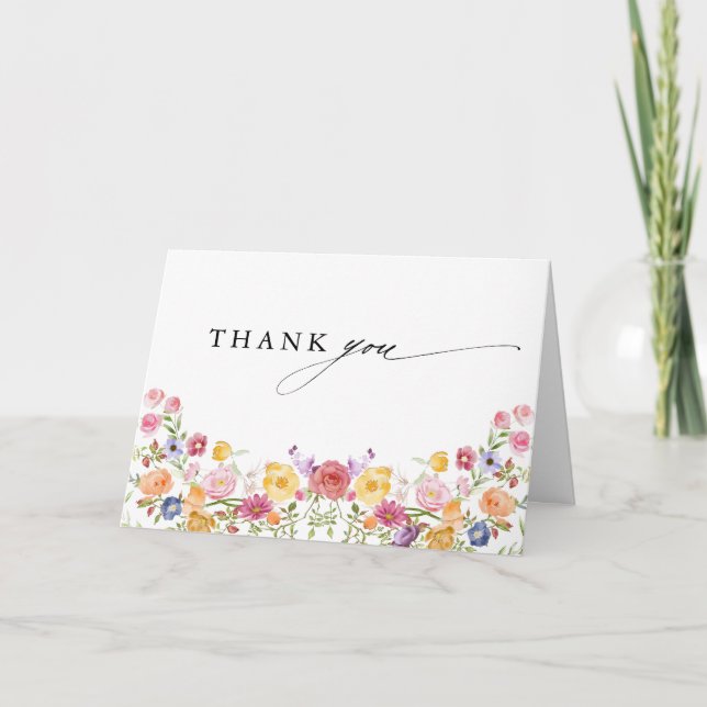 Colourful Spring Wildflower Meadow Garden Wedding Thank You Card (Front)