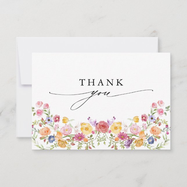 Colourful Spring Wildflower Meadow Garden Wedding  Thank You Card (Front)