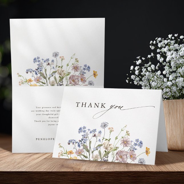 Colourful Spring Wildflower Meadow Garden Wedding Thank You Card (Colorful Spring Wildflower Meadow Garden Wedding folded Thank You Card)