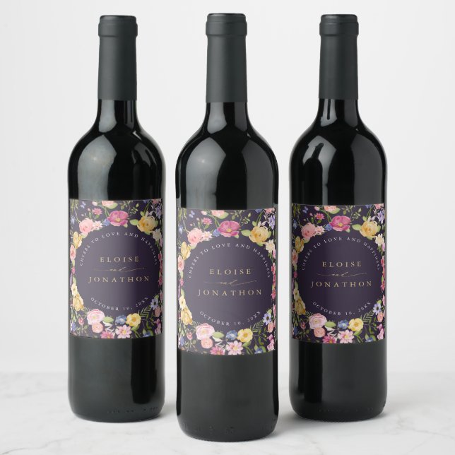  Colourful Spring Wildflower Meadow Garden Wedding Wine Label (Bottles)