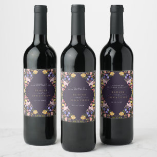 Colourful Spring Wildflower Meadow Garden Wedding Wine Label