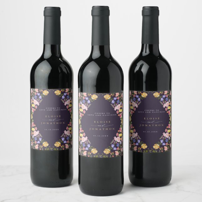 Colourful Spring Wildflower Meadow Garden Wedding Wine Label (Bottles)