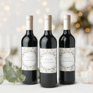 Colourful Spring Wildflower Meadow Garden Wedding Wine Label