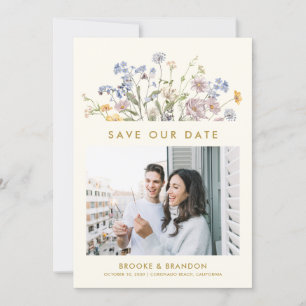 Colourful Spring Wildflower Meadow Gold QR Code  Save The Date