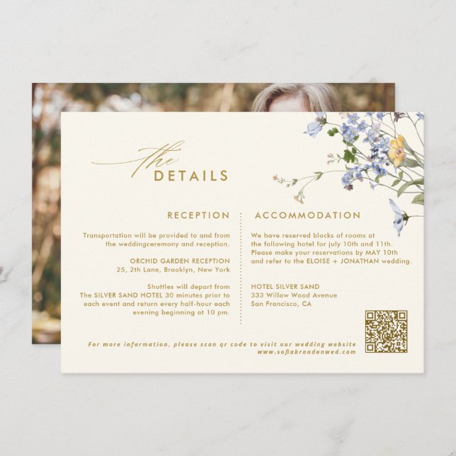 Colourful Spring Wildflower Meadow Gold Wedding  Enclosure Card (Front/Back)