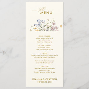 Colourful Spring Wildflower Meadow Gold Wedding Menu
