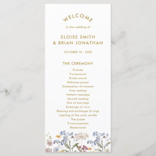 Colourful Spring Wildflower Meadow Gold Wedding  Programme