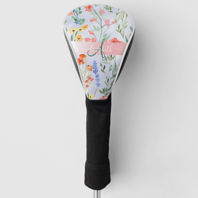 Colourful Spring Wildflower Meadow Monogram   Golf Head Cover (Front)