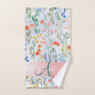 Colourful Spring Wildflower Meadow Monogram Not Bath Towel Set