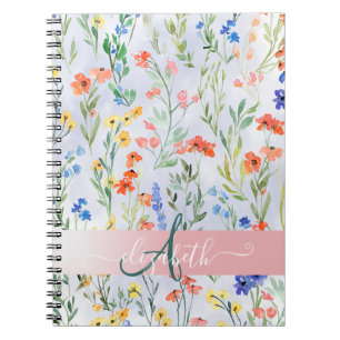 Colourful Spring Wildflower Meadow Monogram Notebook